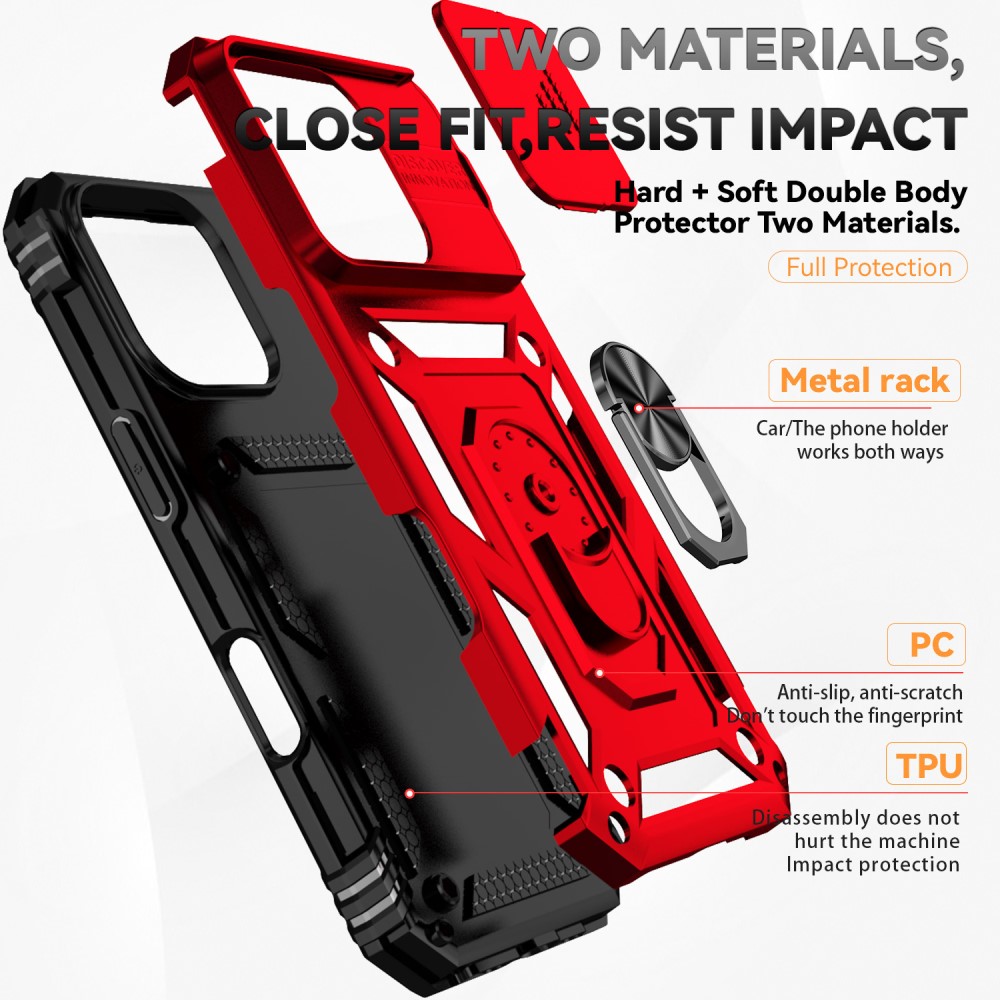  iPhone 16 Pro Max Skal CamShield Ring Hybrid Röd