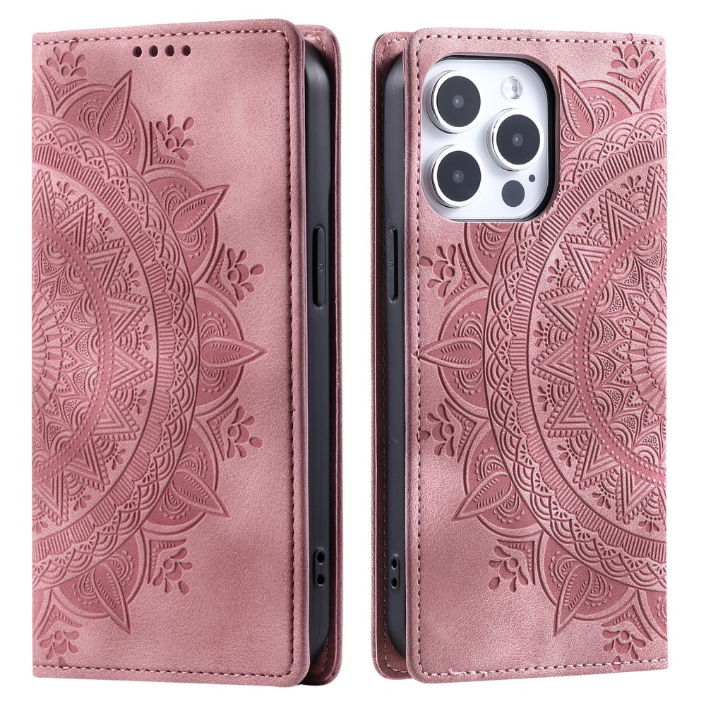 iPhone 16 Pro Max Fodral Mandala Flip Läder Roséguld