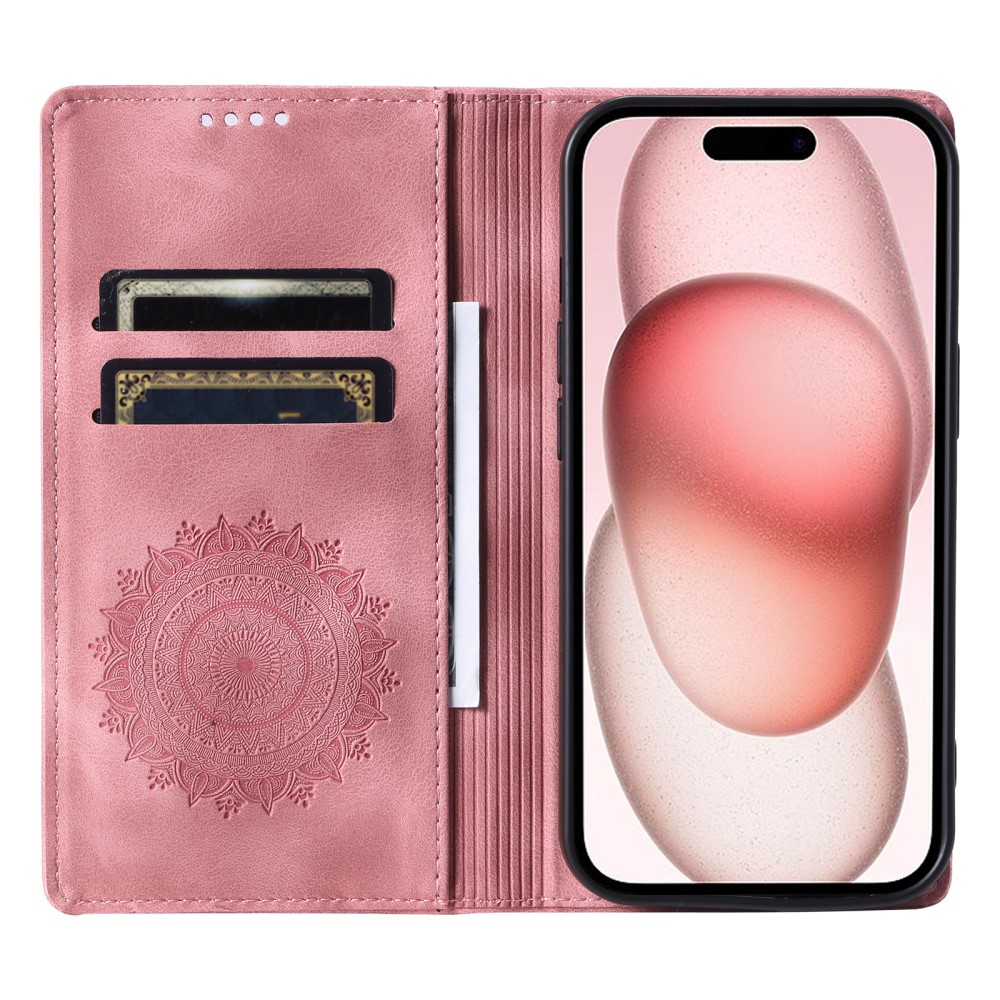  iPhone 16 Pro Max Fodral Mandala Flip Läder Roséguld