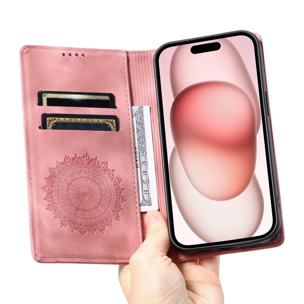  iPhone 16 Pro Max Fodral Mandala Flip Läder Roséguld