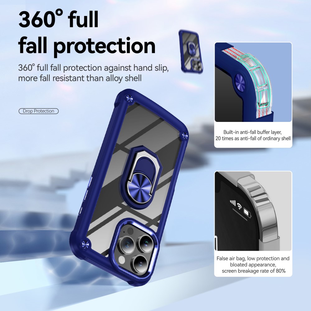  iPhone 16 Pro Max Skal Shockproof Ring Hybrid Blå