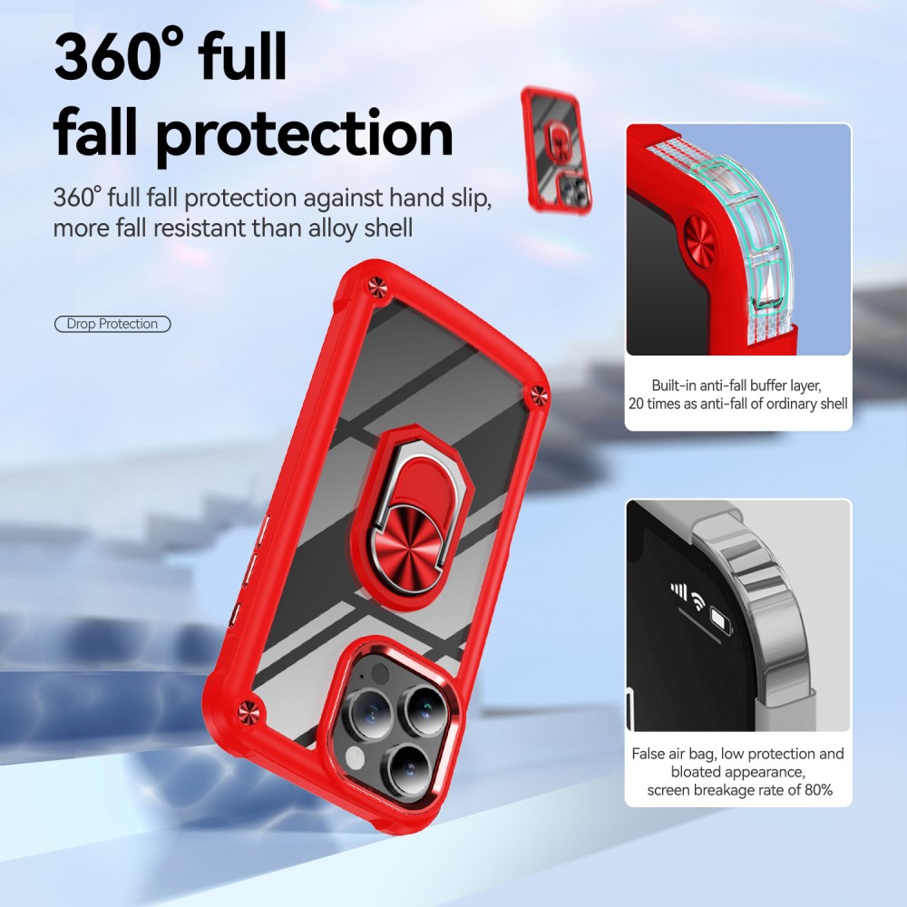  iPhone 16 Pro Max Skal Shockproof Ring Hybrid Röd