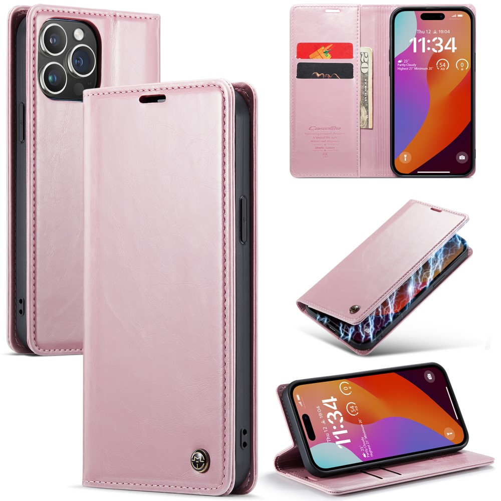 CASEME CASEME iPhone 16 Pro Fodral Oil Wax Flip Rosa