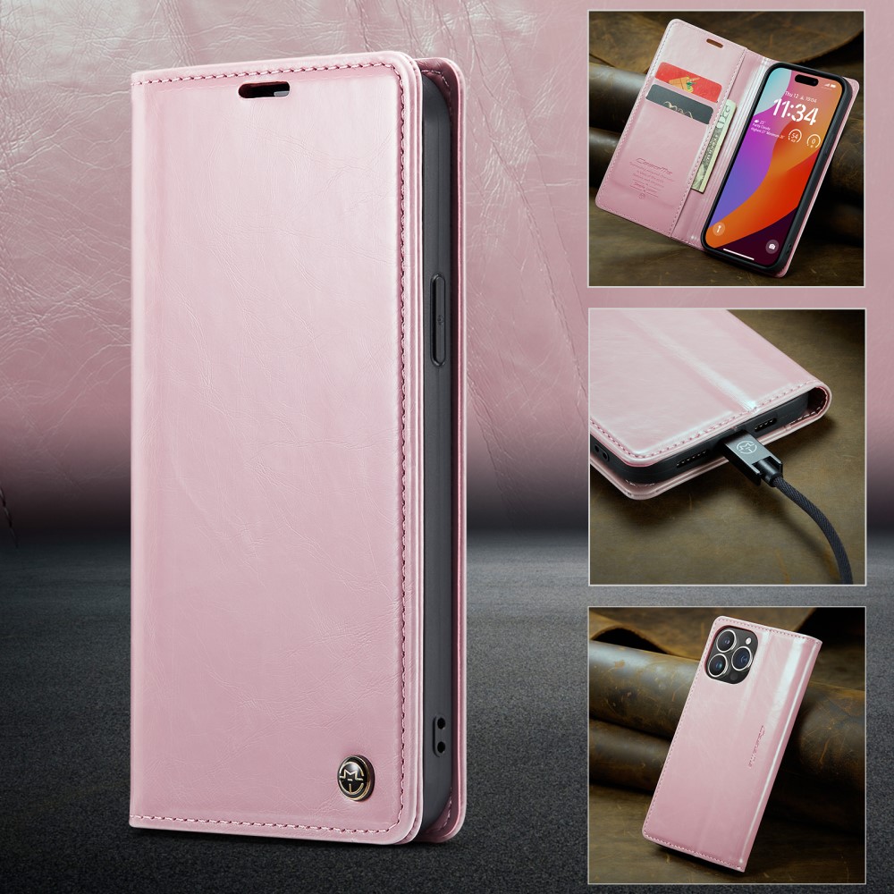 CASEME CASEME iPhone 16 Pro Fodral Oil Wax Flip Rosa