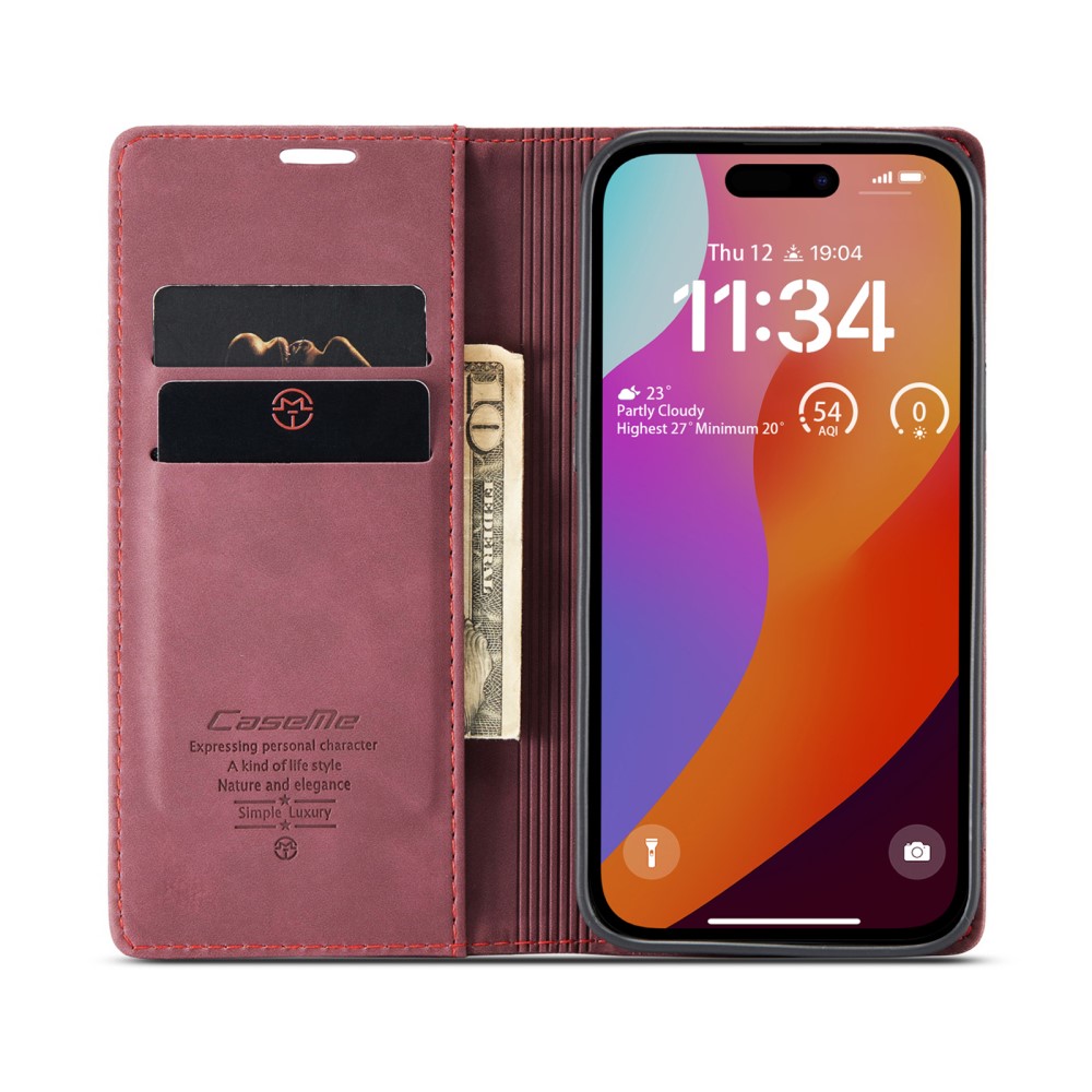 CASEME CASEME iPhone 16 Pro Max Fodral Flip Retro Läder Röd