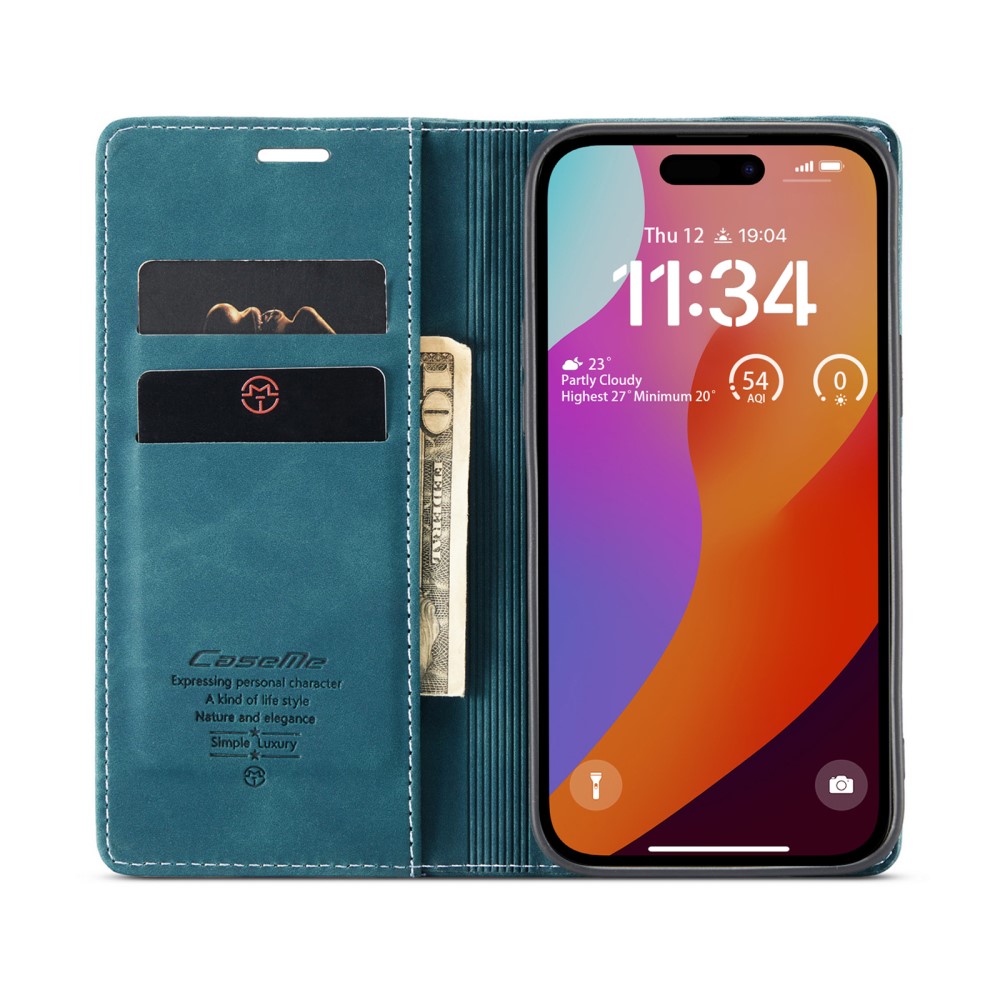 CASEME CASEME iPhone 16 Pro Max Fodral Flip Retro Läder Blå