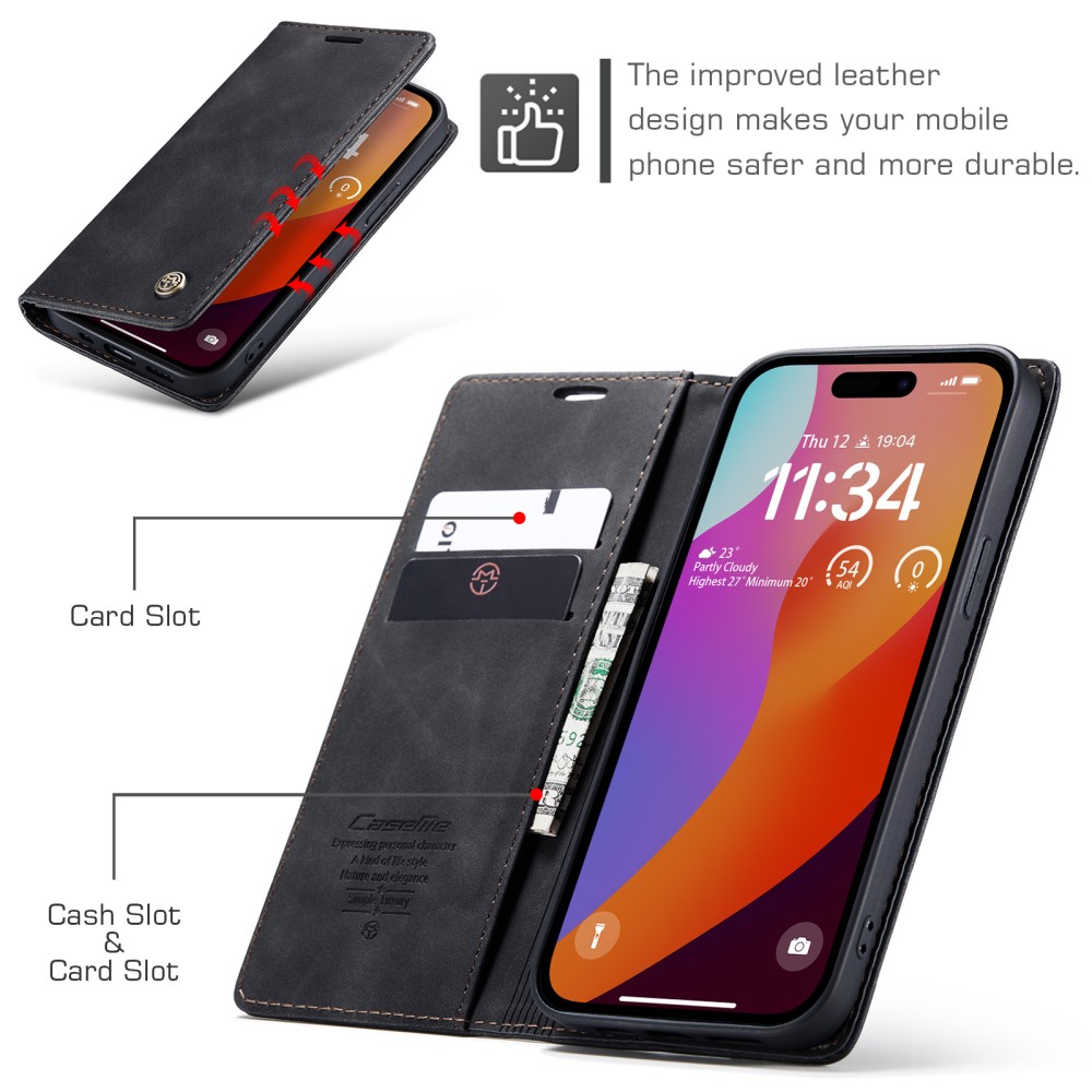 CASEME CASEME iPhone 16 Pro Fodral Flip Retro Läder Svart