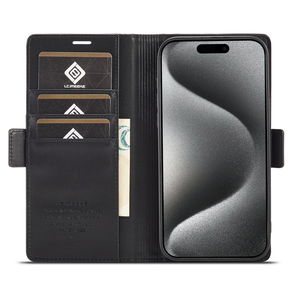 LC.IMEEKE LC.IMEEKE iPhone 16 Pro Fodral Läder Svart