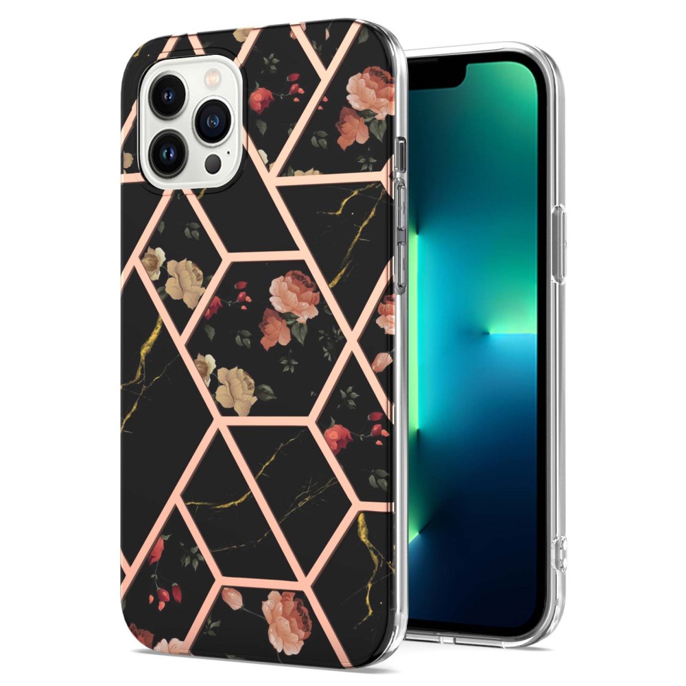  iPhone 16 Pro Max Skal TPU Marmor Svart Blomma