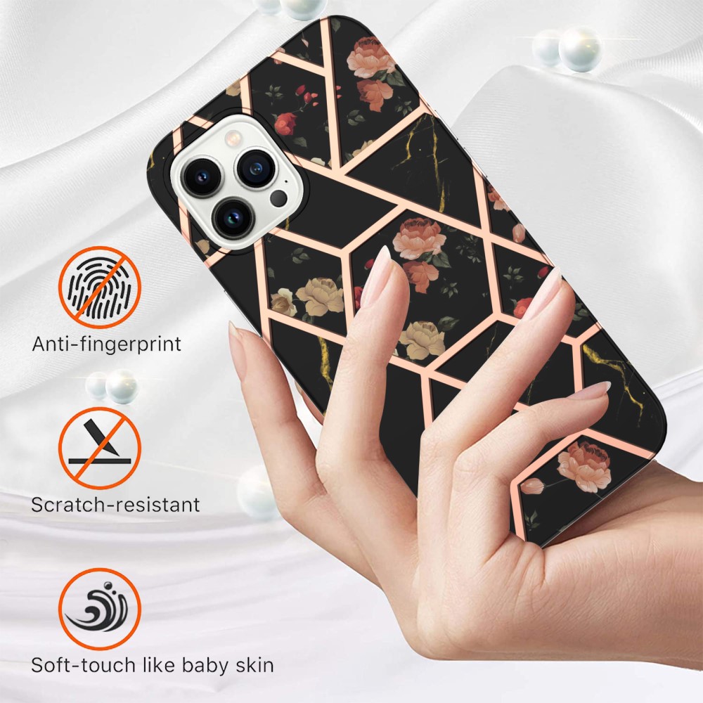  iPhone 16 Pro Max Skal TPU Marmor Svart Blomma