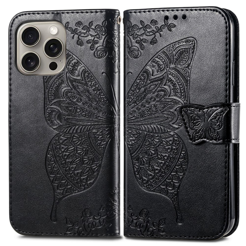  iPhone 16 Pro Max Fodral Med Fjäril Tryck Svart