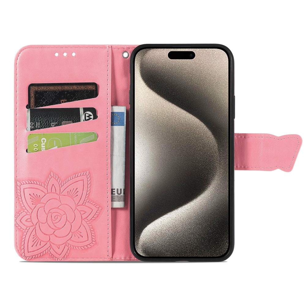  iPhone 16 Pro Max Fodral Med Fjäril Tryck Rosa