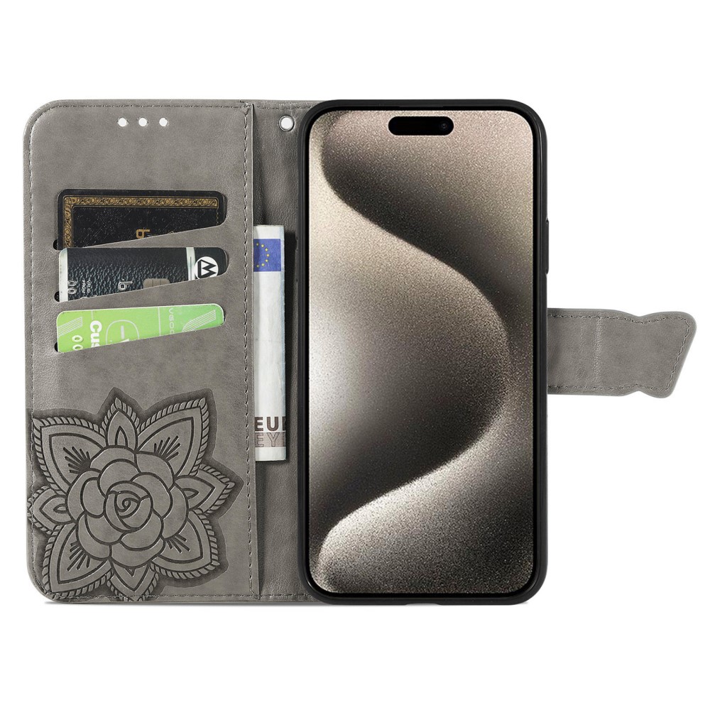  iPhone 16 Pro Max Fodral Med Fjäril Tryck Grå