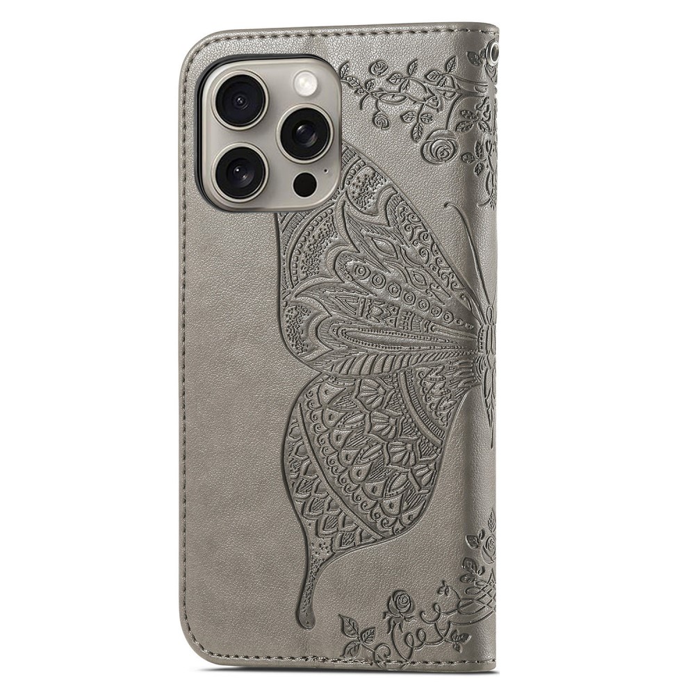  iPhone 16 Pro Max Fodral Med Fjäril Tryck Grå