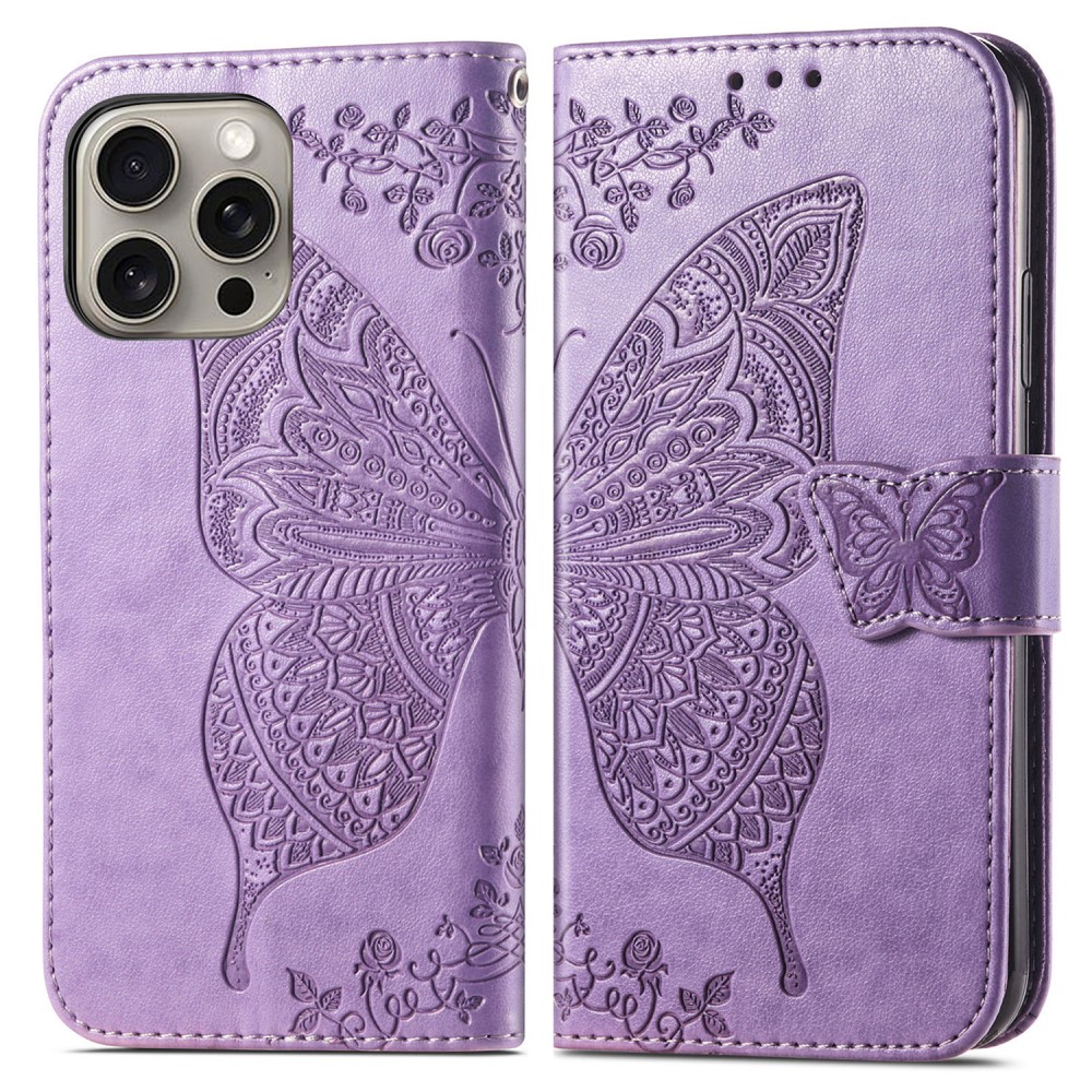  iPhone 16 Pro Max Fodral Med Fjäril Tryck Lila