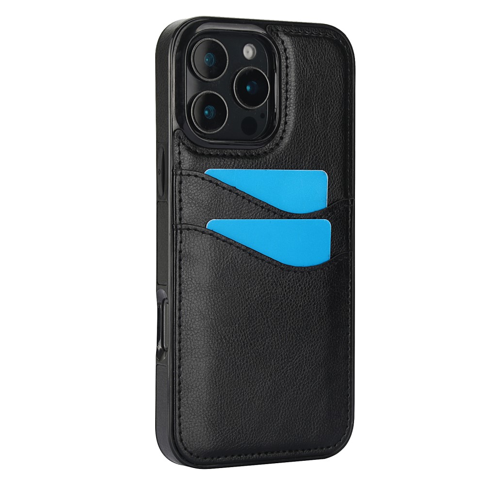  iPhone 16 Pro Skal Med Kortfack Läder Svart