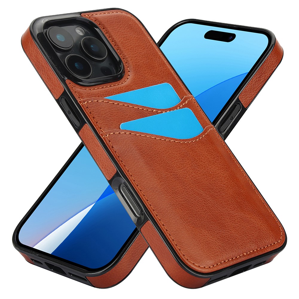  iPhone 16 Pro Skal Med Kortfack Läder Brun