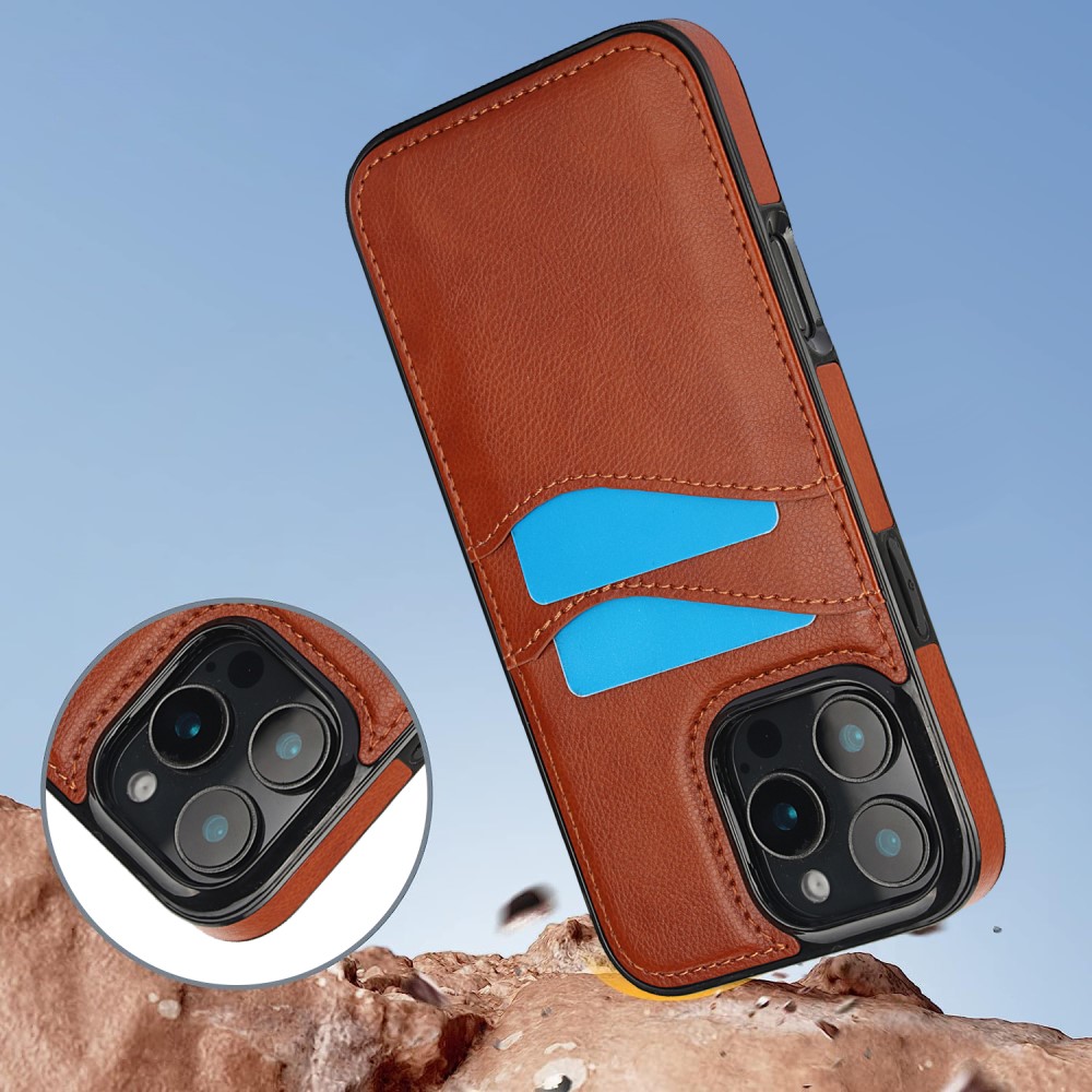  iPhone 16 Pro Skal Med Kortfack Läder Brun