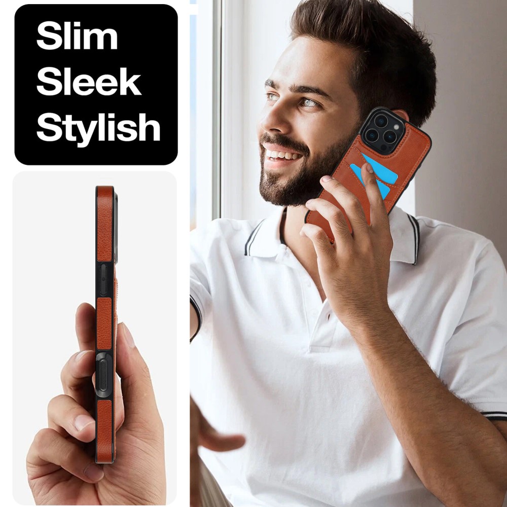  iPhone 16 Pro Skal Med Kortfack Läder Brun