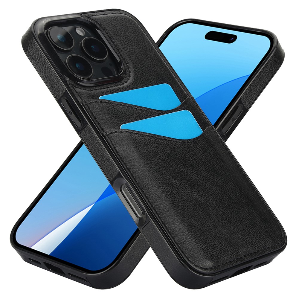  iPhone 16 Pro Max Skal Med Kortfack Läder Svart