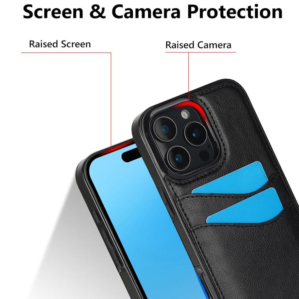  iPhone 16 Pro Max Skal Med Kortfack Läder Svart