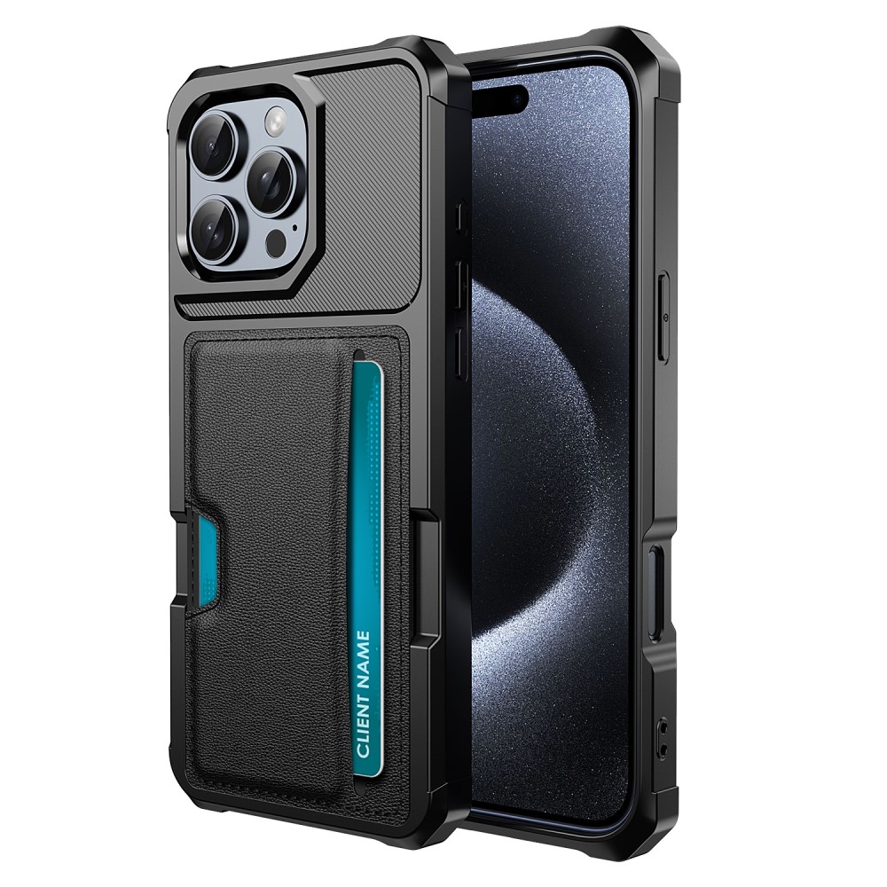  iPhone 16 Pro Skal Med Kortfack Läder Svart