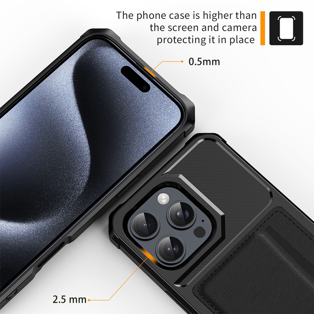  iPhone 16 Pro Skal Med Kortfack Läder Svart