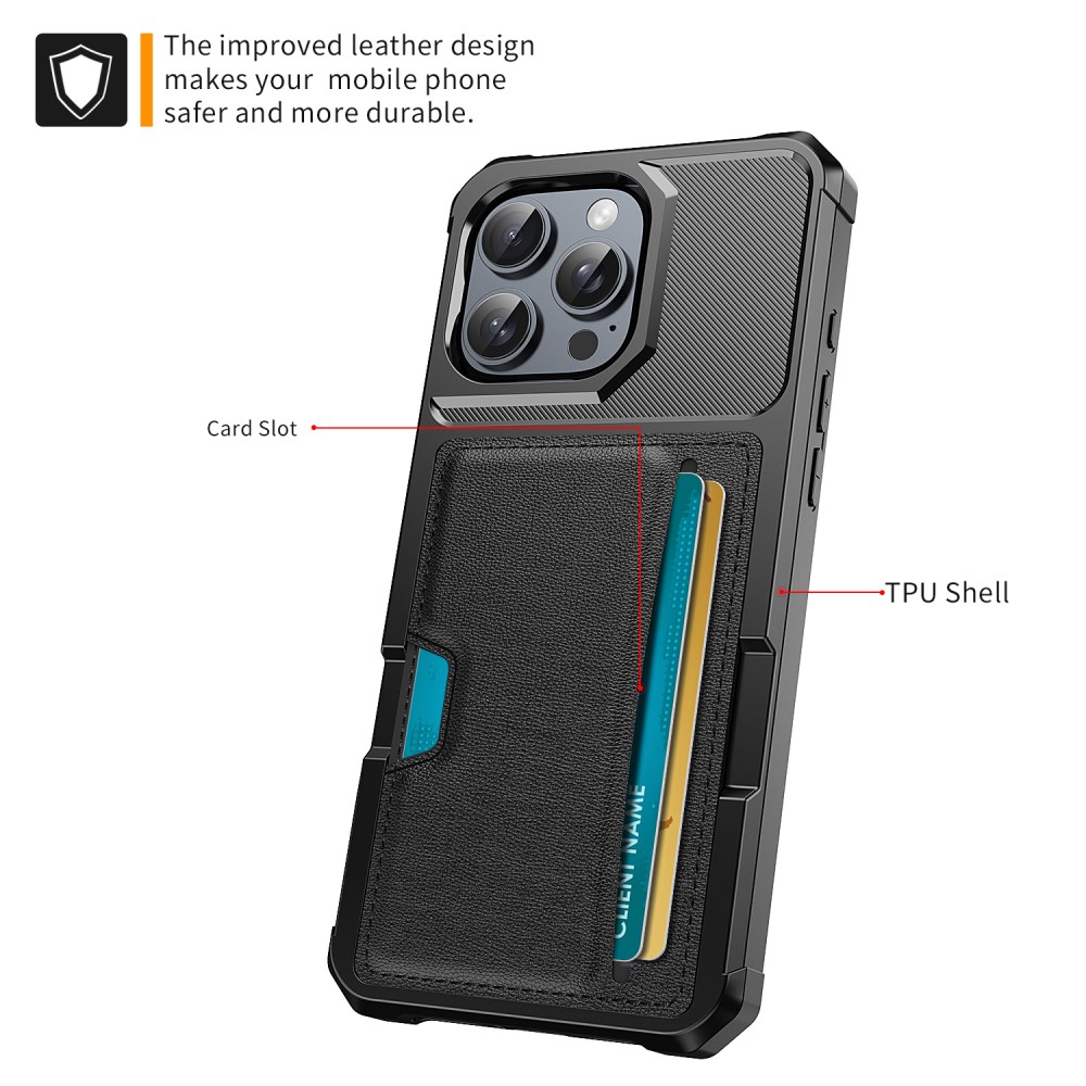  iPhone 16 Pro Max Skal Med Kortfack Läder Svart