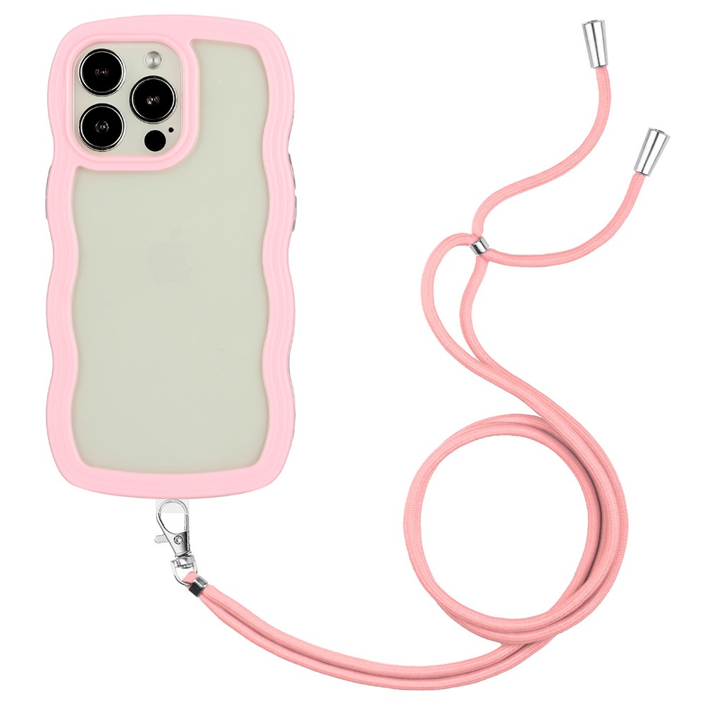  iPhone 16 Pro Max Skal Wavy Hybrid Mobilsnöre Rosa