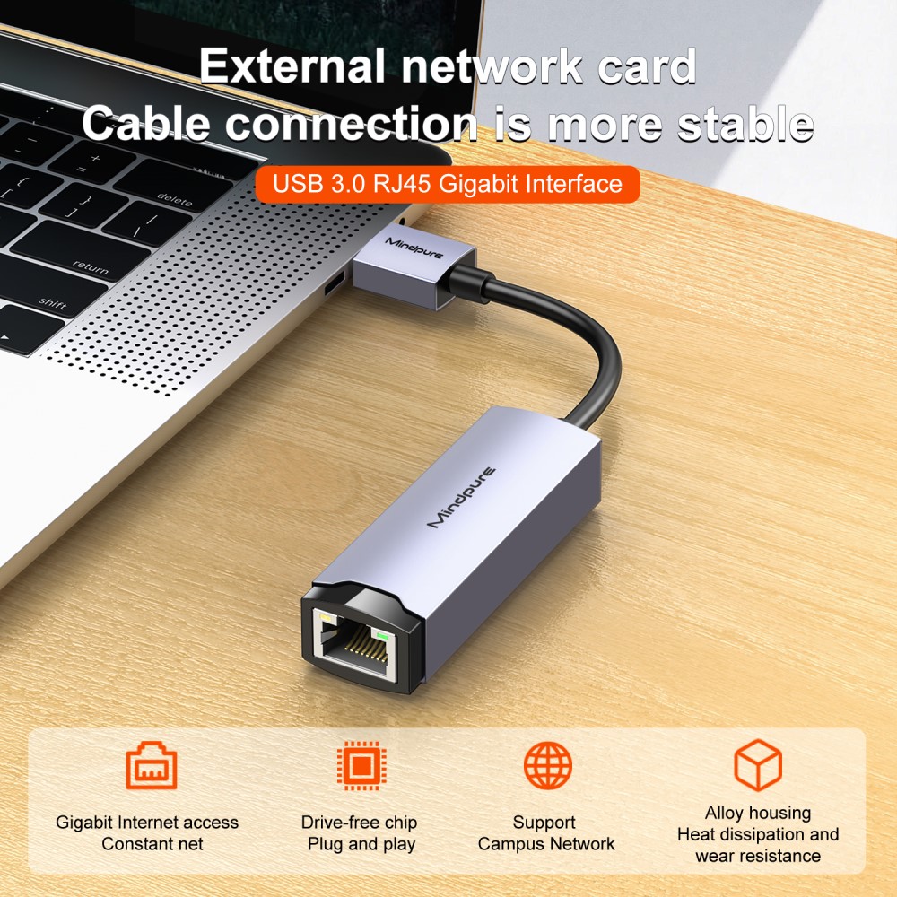 MINDPURE MINDPURE USB-A 3.0 - RJ45 Nätverksadapter Grå