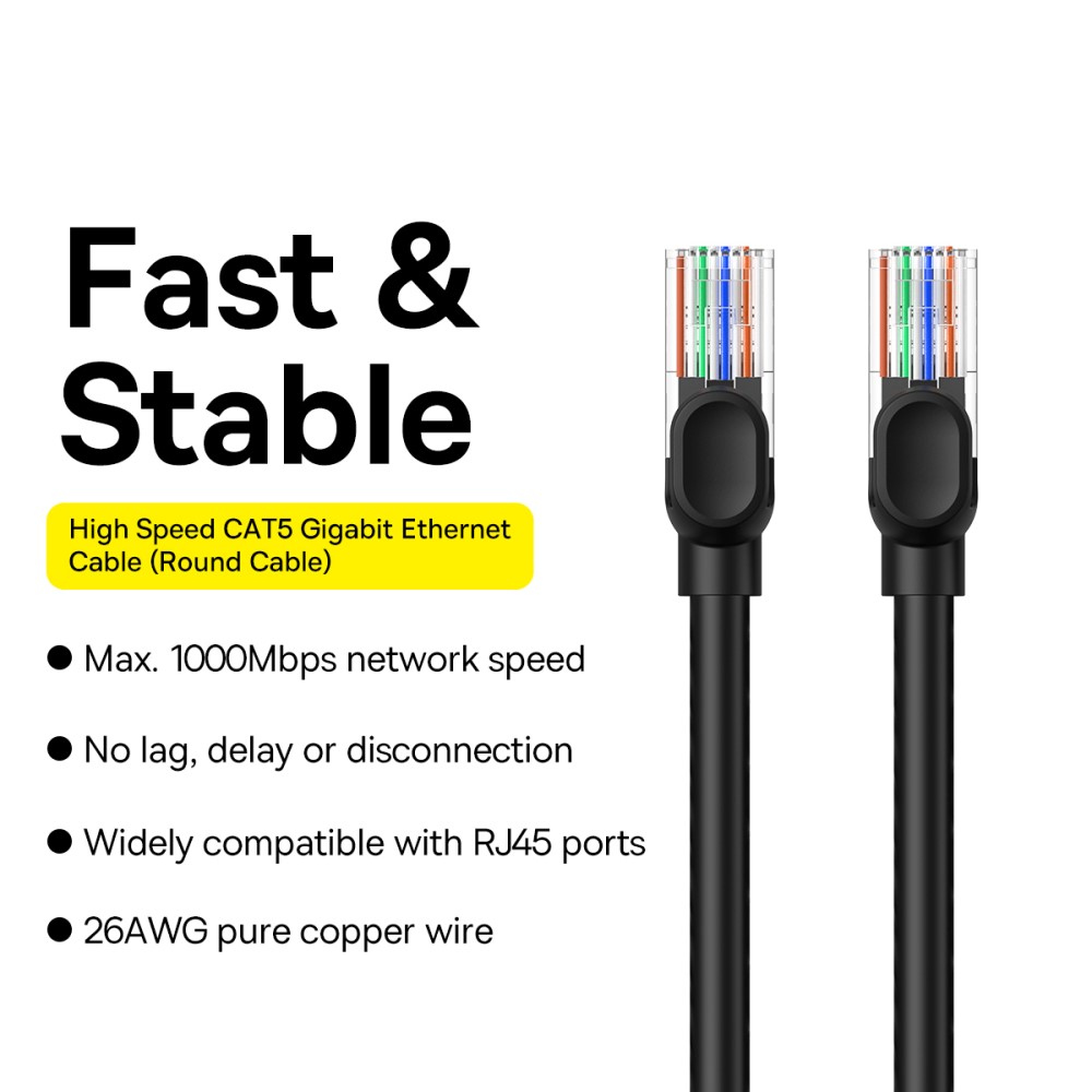 BASEUS BASEUS 2 m Cat5 RJ45 Nätverkskabel Svart