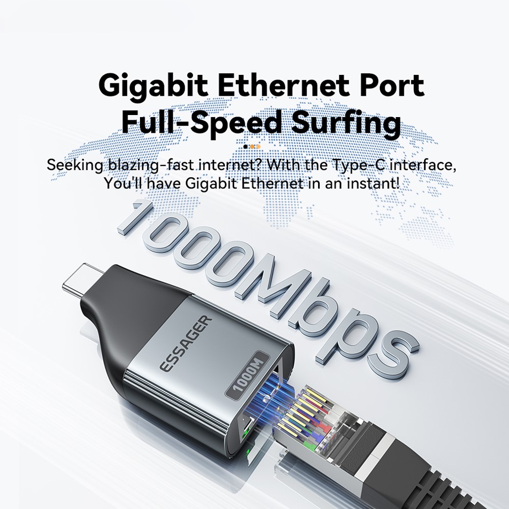 ESSAGER ESSAGER USB-C Hona Till RJ45 Adapter Grå