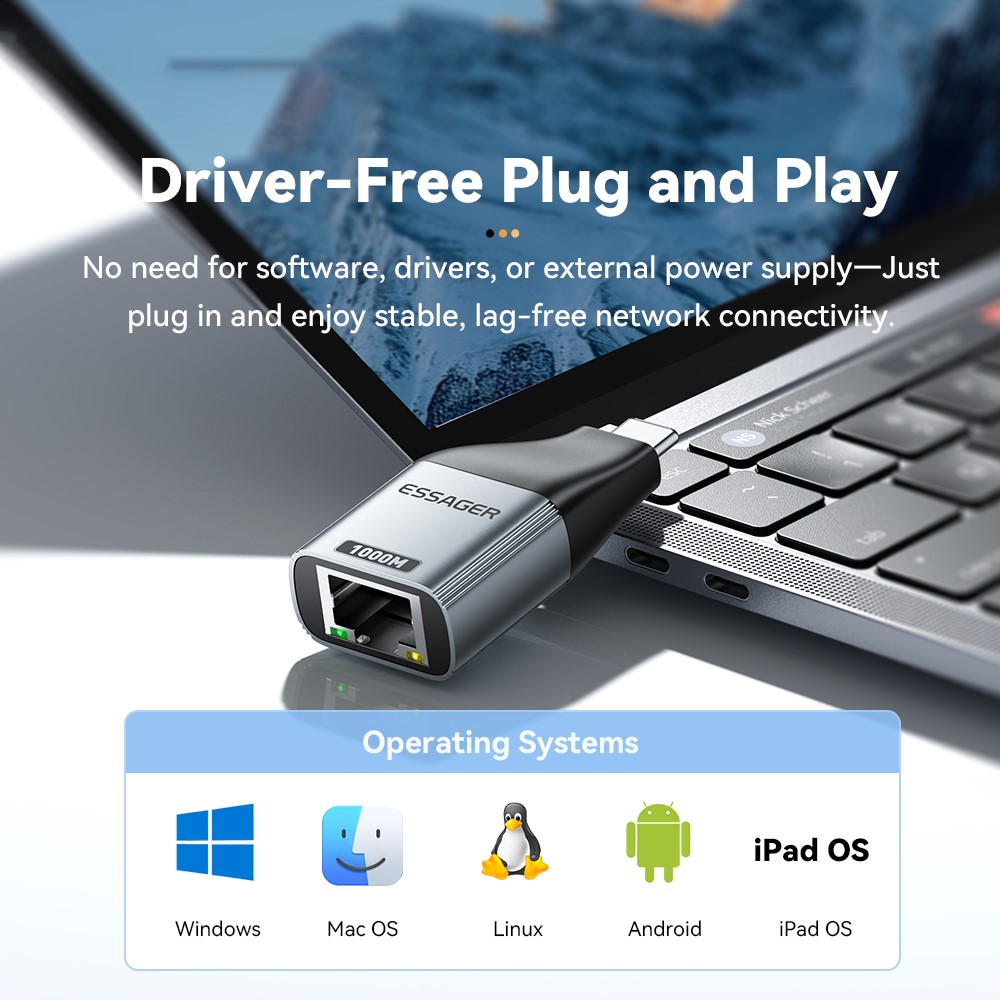 ESSAGER ESSAGER USB-C Hona Till RJ45 Adapter Grå