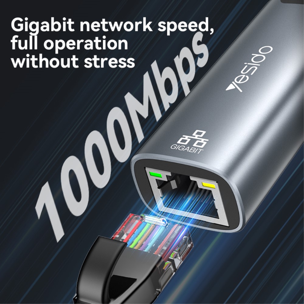 YESIDO YESIDO 2in1 USB-C/USB-A till RJ45 Adapter Grå