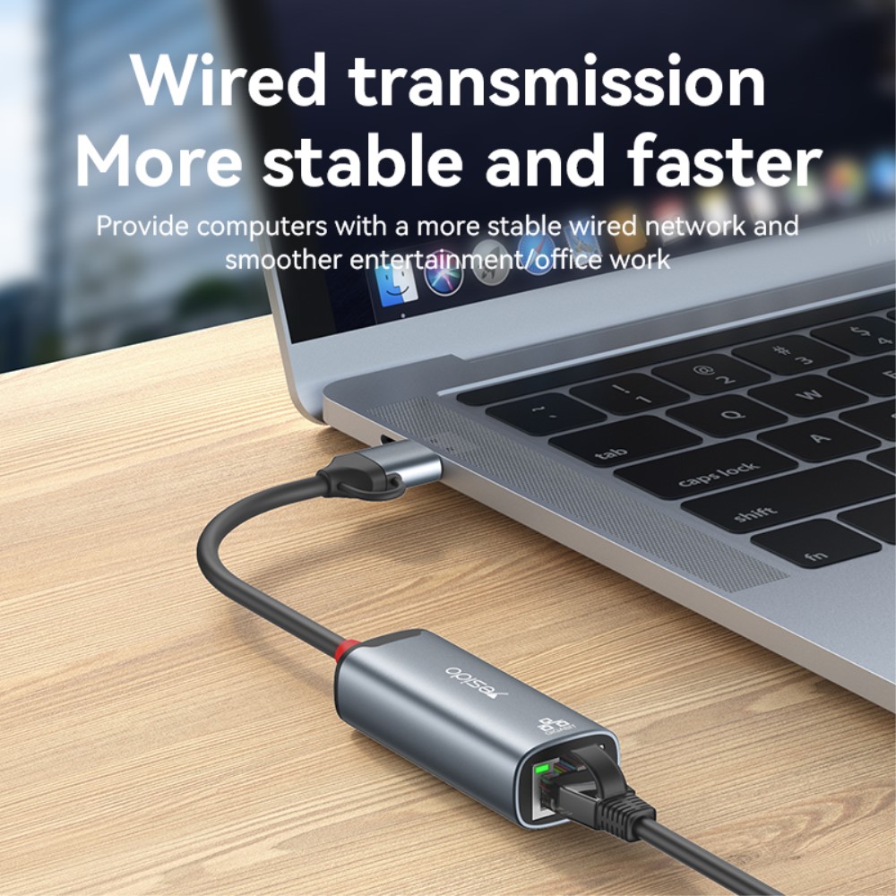 YESIDO YESIDO 2in1 USB-C/USB-A till RJ45 Adapter Grå