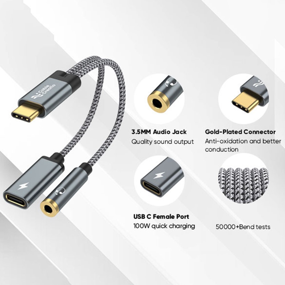 CableCreation CableCreation 60W PD 2in1 USB-C Till USB-C/AUX Adapter Grå