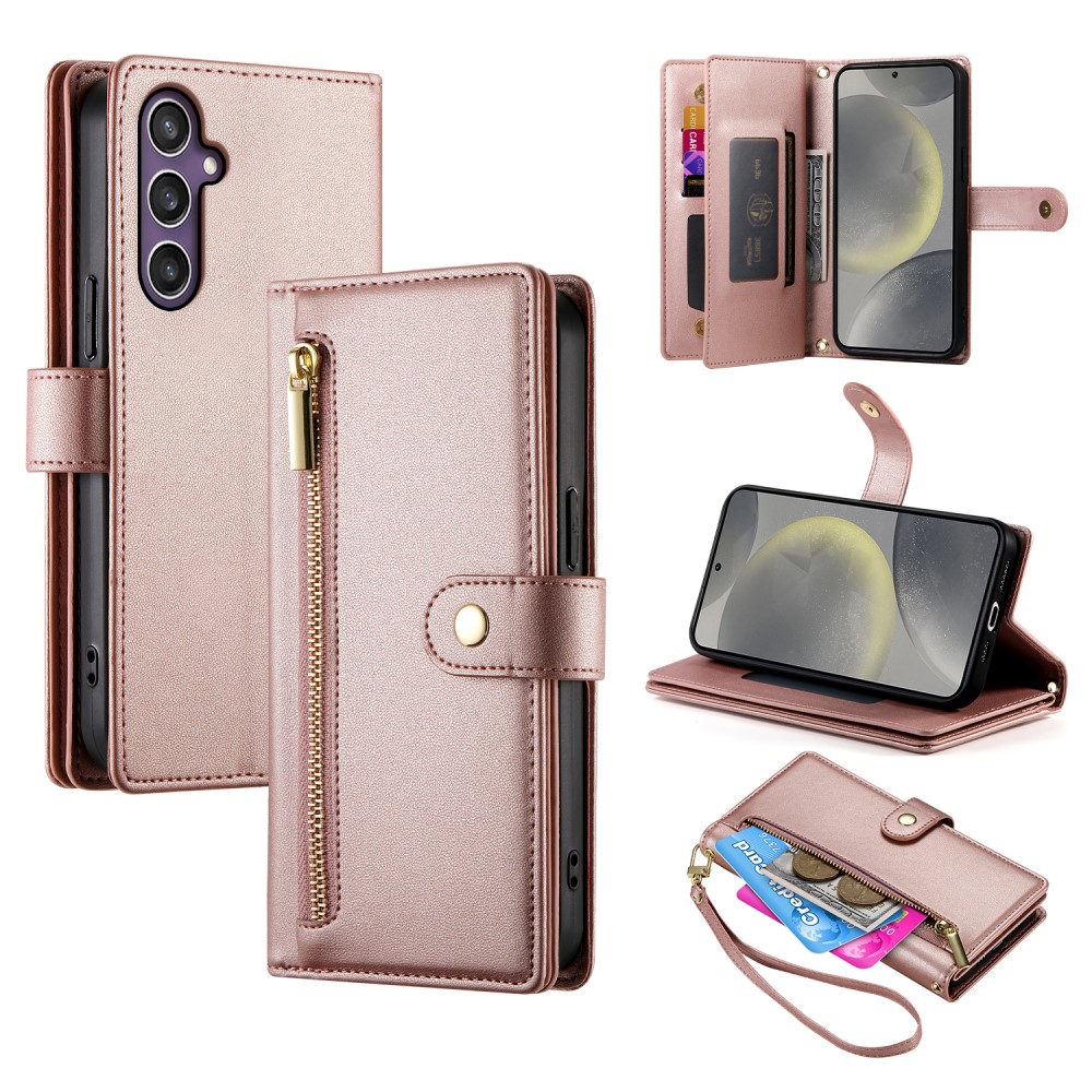  Samsung Galaxy S25 Fodral Multifunktionell Läder Roséguld