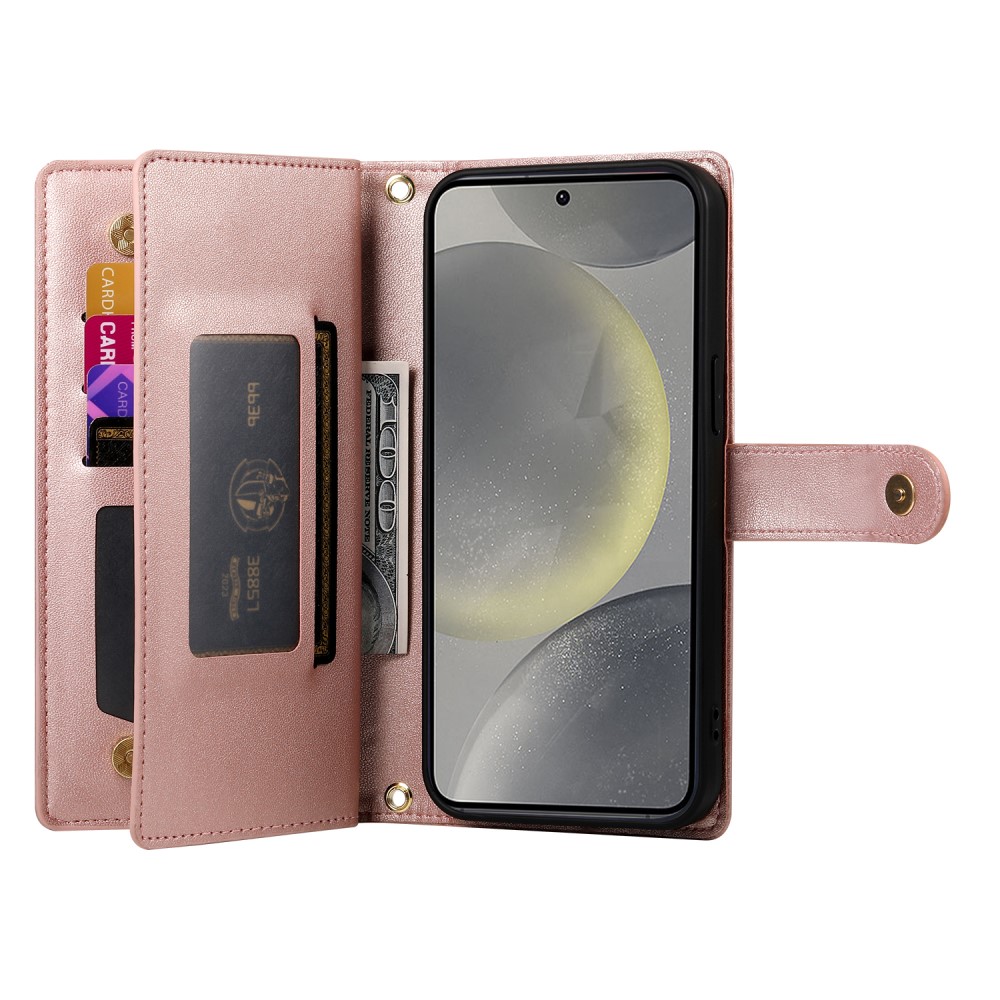  Samsung Galaxy S25 Fodral Multifunktionell Läder Roséguld