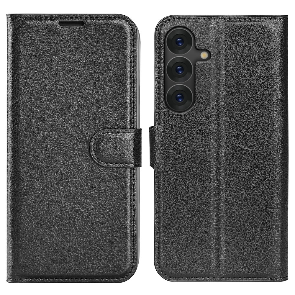  Samsung Galaxy S25 Fodral Litchi Läder Svart