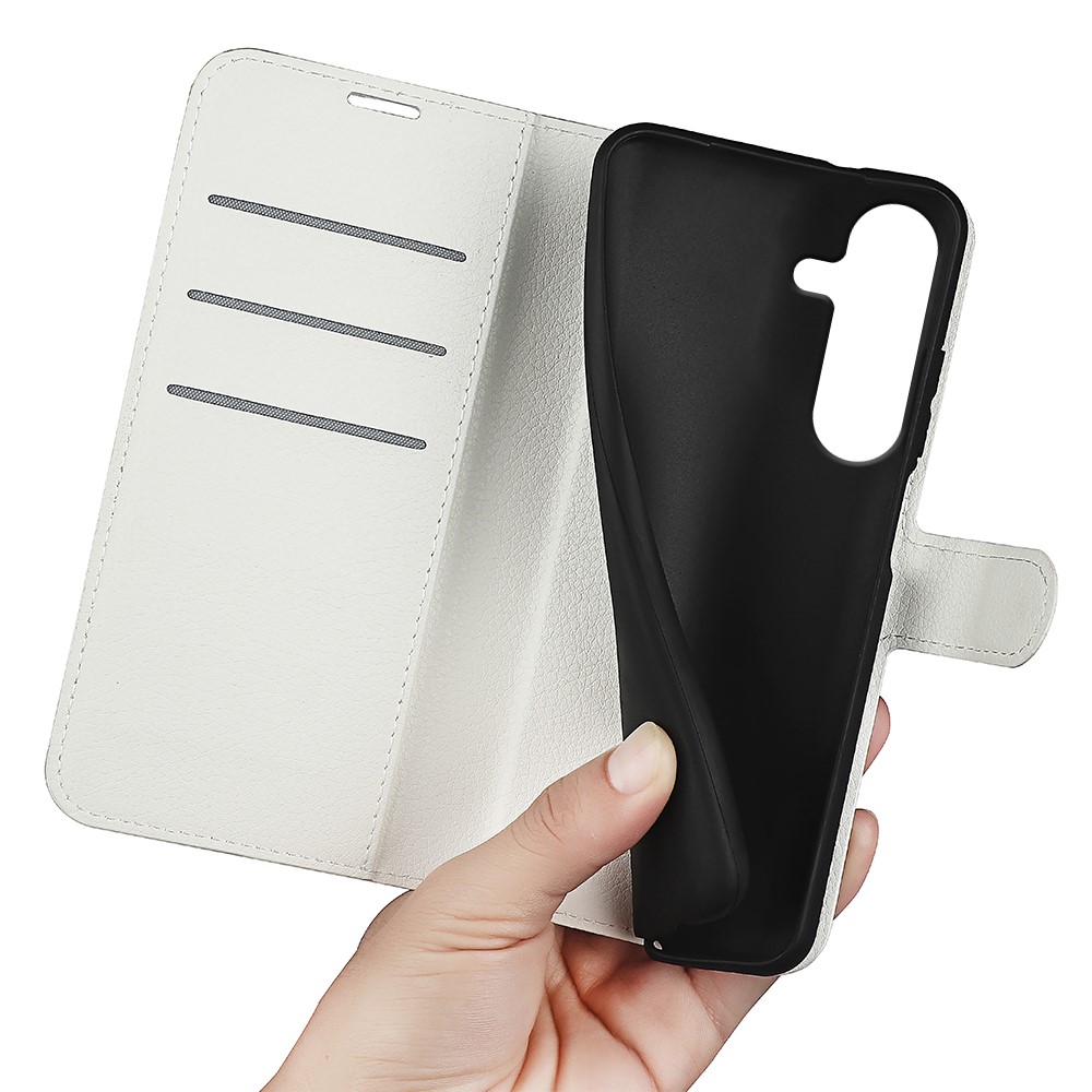  Samsung Galaxy S25 Fodral Litchi Läder Vit