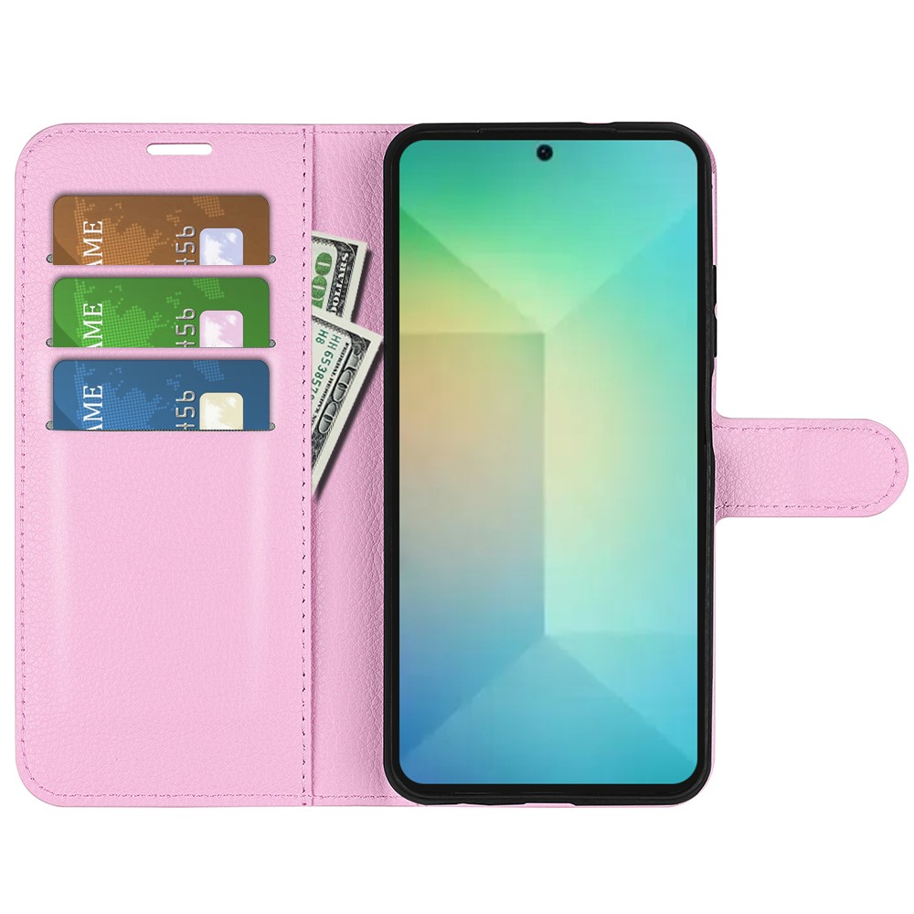  Samsung Galaxy S25 Fodral Litchi Läder Ljus Rosa