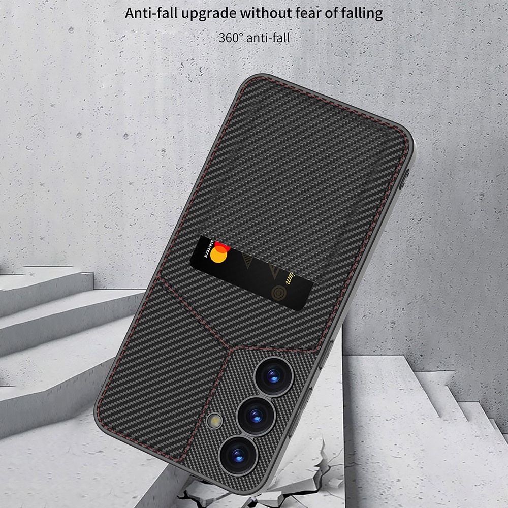 GKK GKK Galaxy S25 Skal Kickstand Med Korthållare Kolfiber Textur