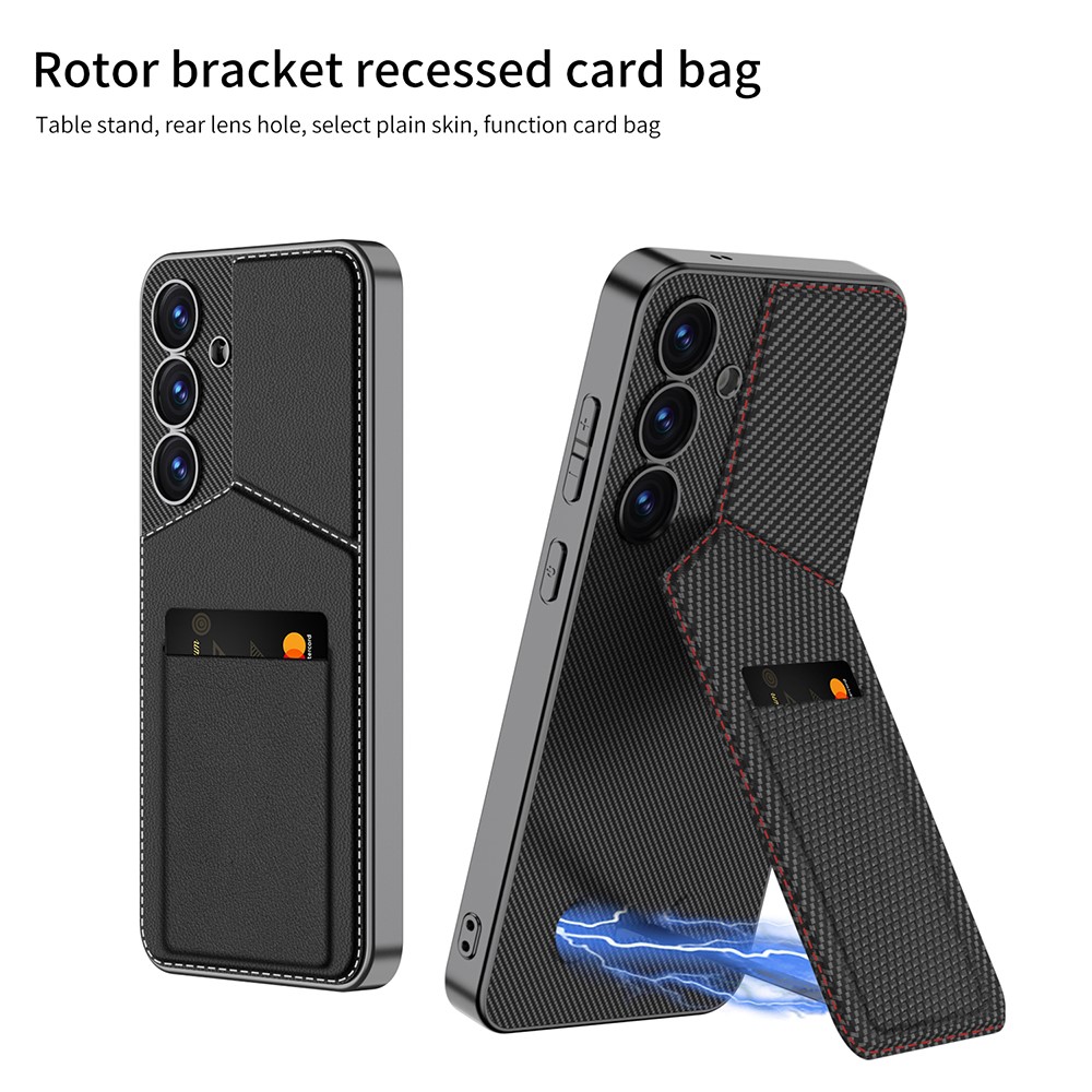 GKK GKK Galaxy S25 Skal Kickstand Med Korthållare Kolfiber Textur