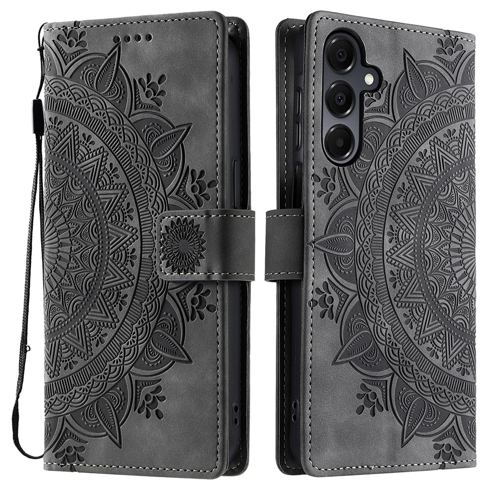 Samsung Galaxy S25 Fodral Mandala Läder Grå
