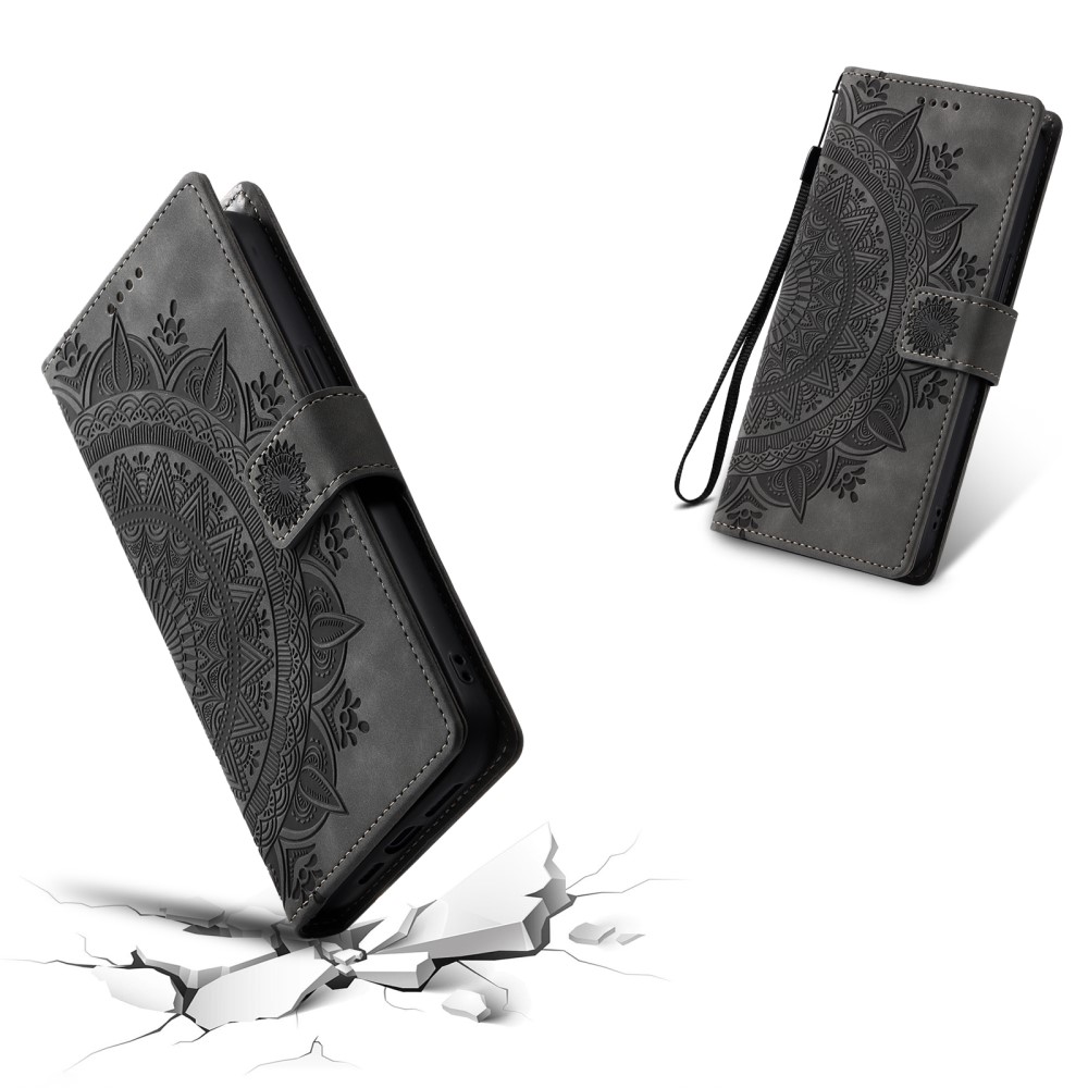  Samsung Galaxy S25 Fodral Mandala Läder Grå