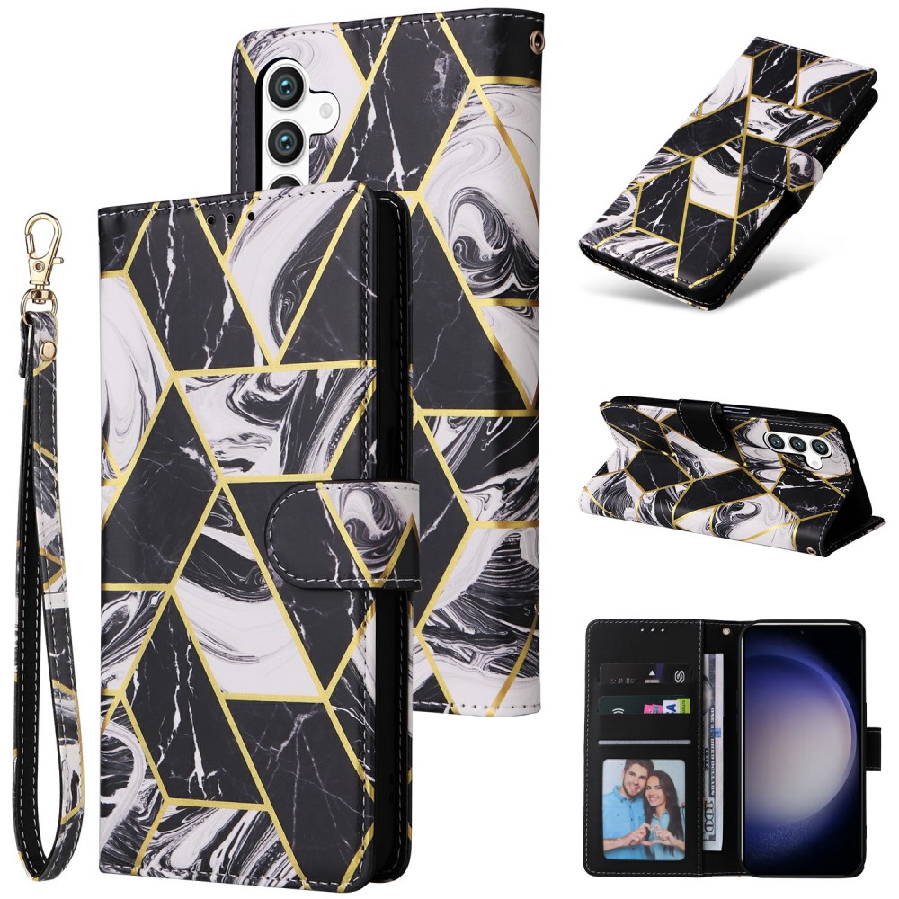  Samsung Galaxy S25 Fodral Läder Marmor Svart