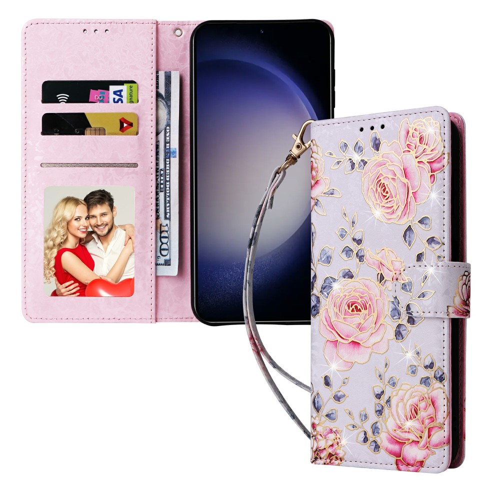  Samsung Galaxy S25 Fodral RFID Rosa Blommor