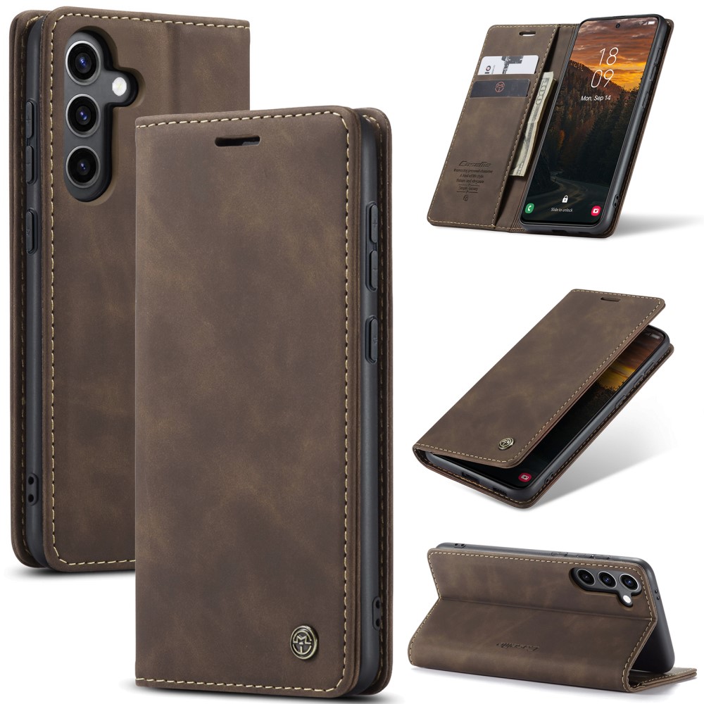 CASEME CASEME Galaxy S25 Fodral Flip Retro Läder Mörk Brun