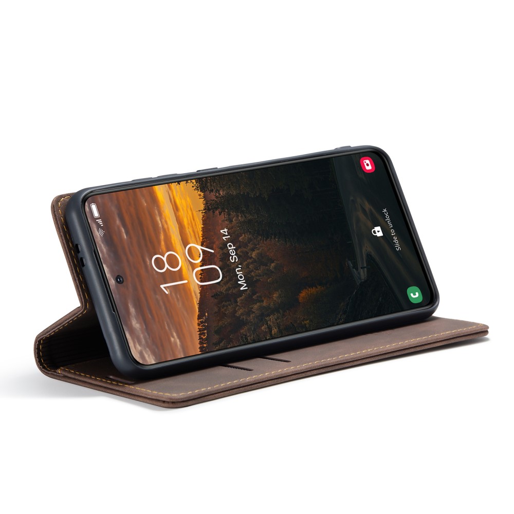 CASEME CASEME Galaxy S25 Fodral Flip Retro Läder Mörk Brun