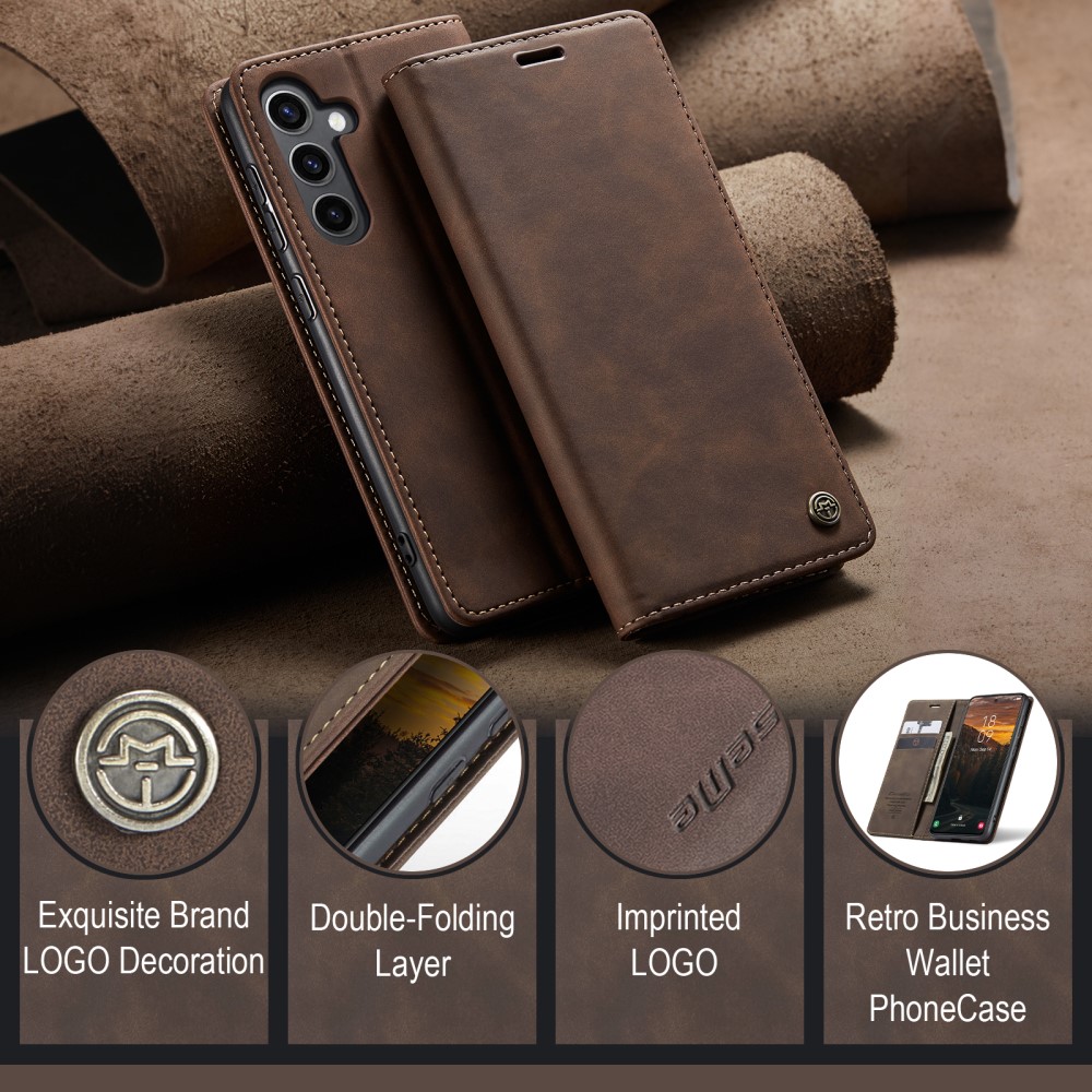 CASEME CASEME Galaxy S25 Fodral Flip Retro Läder Mörk Brun